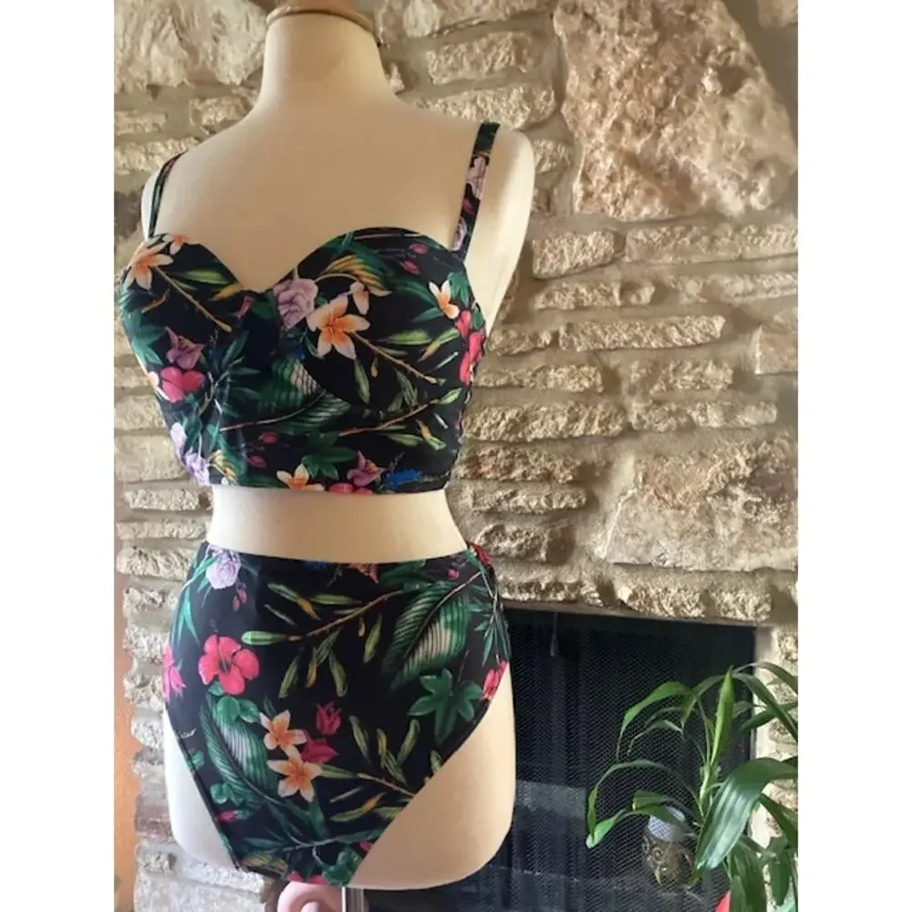 SHEIN Tropical Floral High Waist Bikini Set - Size XL